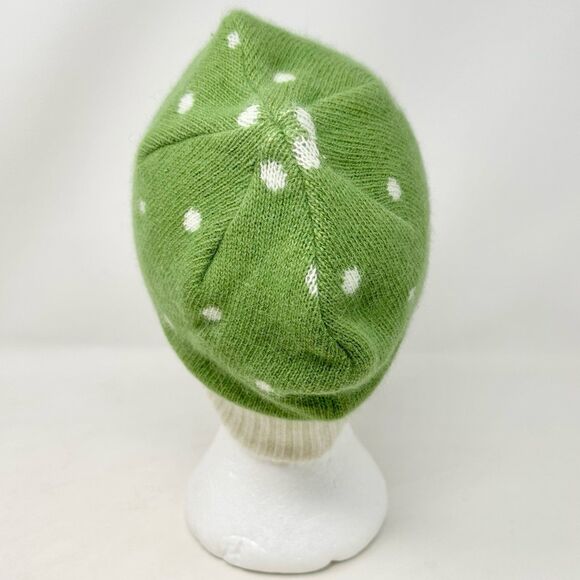 L.L. Bean Green & Ivory Polka Dot Knit Beanie Hat OSFA Angora Lambs Wool - Picture 6 of 9